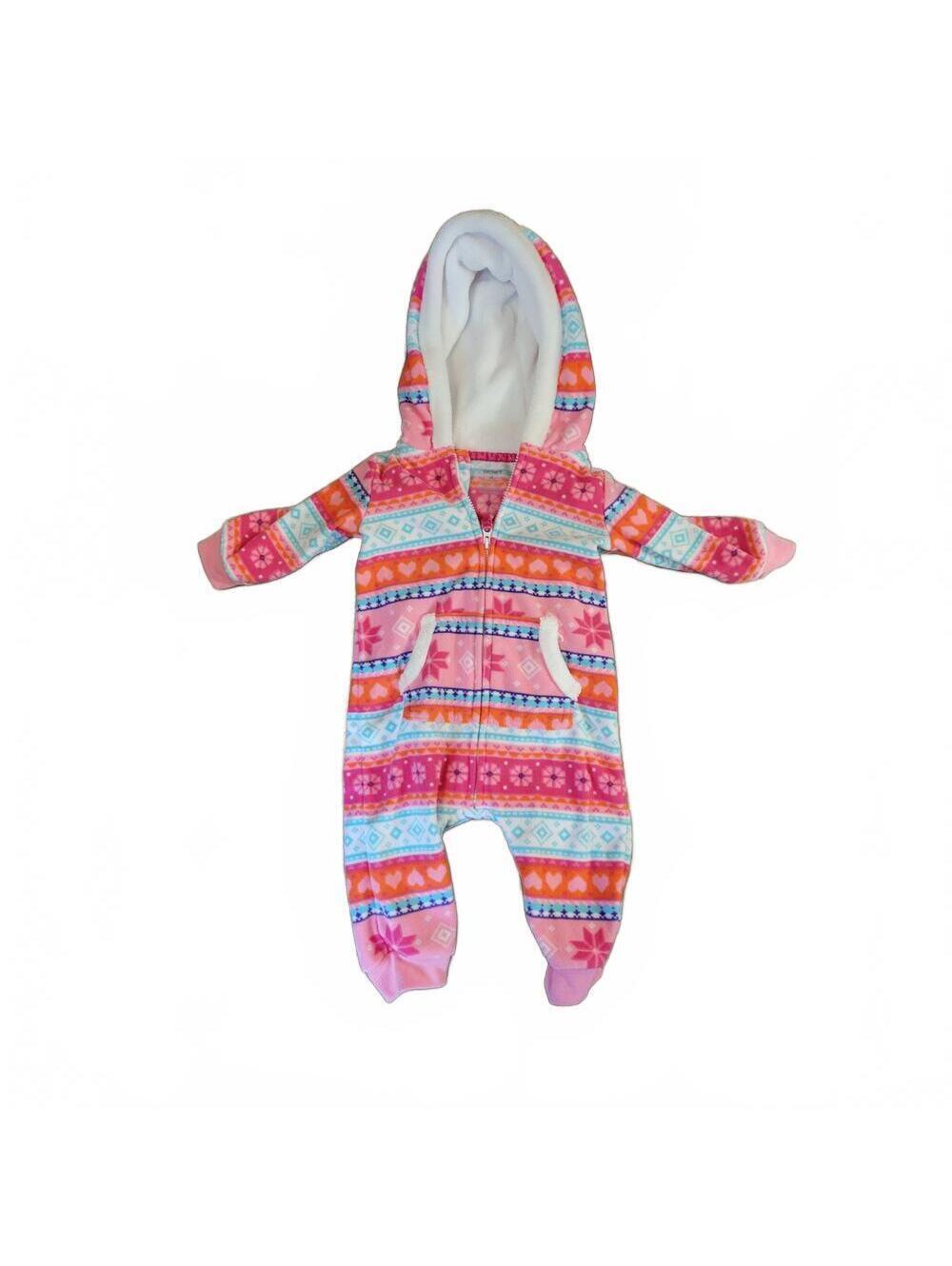 Baby Girls Carters Pink Fleece Zip Up Body Suit Size 6 Months